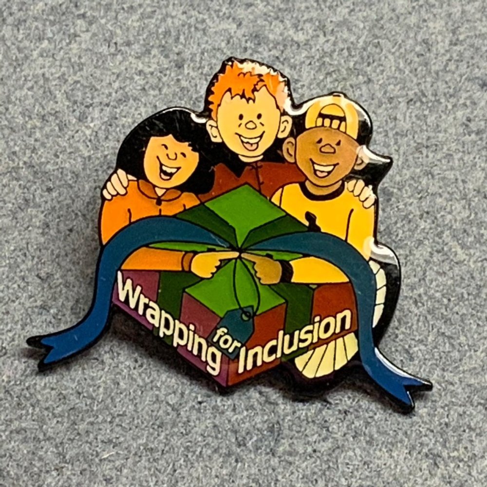 Wrapping For Inclusion Children Tack Pin Brooch Lapel Retro Vintage Gift Wrap